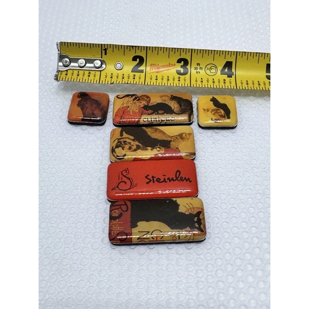 Steinlen Black Cat Refrigerator Magnets Fridge (6) Felines Black & Orange Kitty